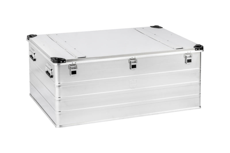 Robuste Aluminiumbox mit fest schließendem Deckel und glatter Innenfläche für Werkzeugaufbewahrung.