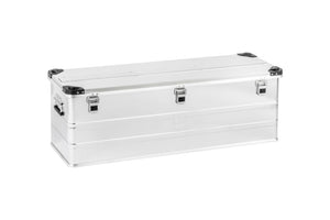 Robuste Aluminiumbox mit fest schließendem Deckel und glatter Innenfläche zur Werkzeugaufbewahrung.