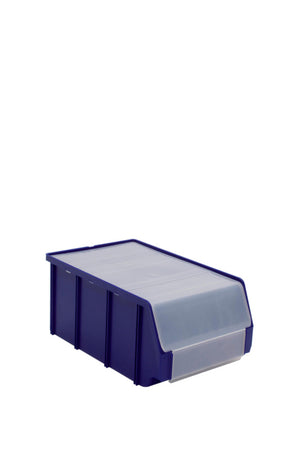 Robuste Deckel-Lagerbox mit ergonomischen Griffen und sicher schließendem Deckel.