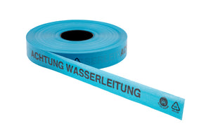 Gelbes Trassenwarnband für Wasserleitungen, 40 mm breit und 250 m lang, wetterbeständig.
