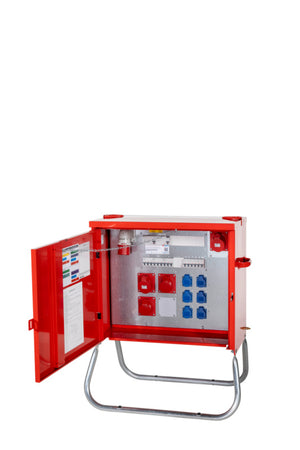 Robuster Stromverteiler ENDVERTSHRNK-W-EV-32/21 mit mehreren Anschlussmöglichkeiten und Schutzgehäuse.