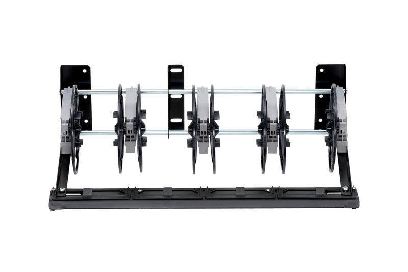Unbestücktes, robustes Abrollsystem für flexibles Material wie Kabel oder Schläuche.