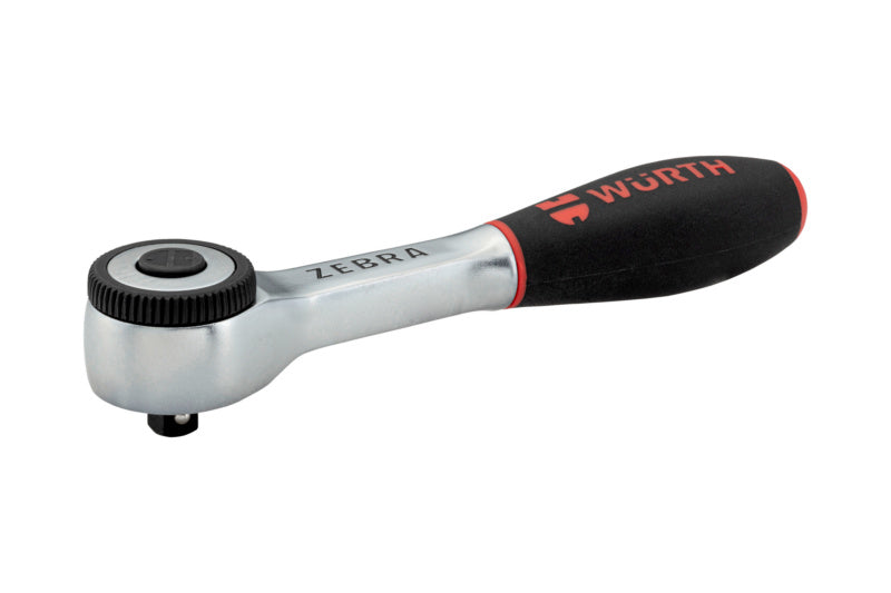 Umschaltknarre aus verchromtem Chrom-Vanadium-Stahl mit ergonomischem Griff und schwenkbarem Kopf.