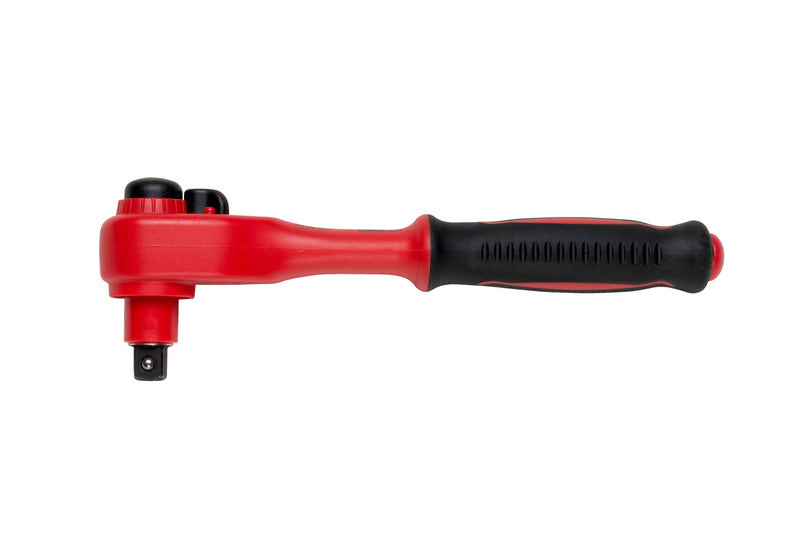 Umschaltknarre VDE 3/8 Zoll mit ergonomischen Griffen und 200 mm Länge für elektrische Arbeiten.