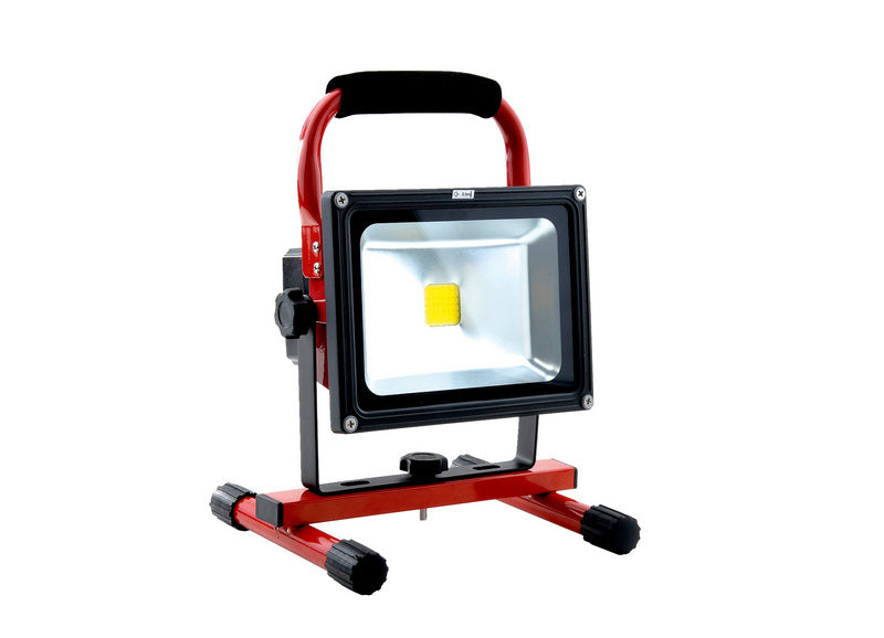 Akku-LED Arbeitsleuchte mit robustem Design und verschiedenen Helligkeitsstufen.