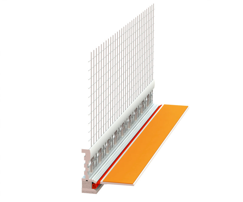 Anputzdichtleiste mit Gewebe für Abdichtung und Verbindung zwischen Putz und Untergrund.