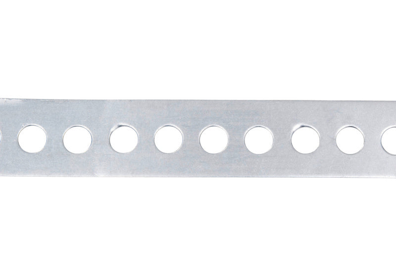 Verzinktes Montagelochband mit regelmäßigen Löchern für flexible Befestigungen im Handwerkerbedarf.