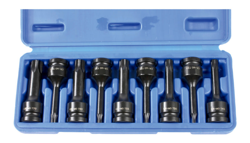Set of nine tools for half-inch drive socket wrench applications.