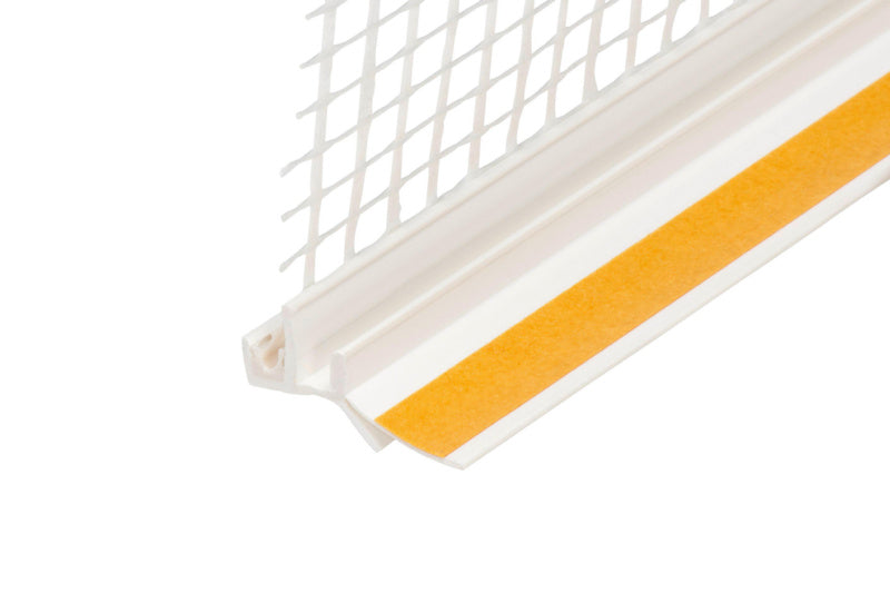 Anputzleiste mit robustem Gewebe für Putz- und Estricharbeiten, rechteckig und langgezogen.