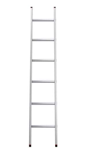 Aluminium Anlegeleiter mit rutschfesten Sprossen und stabilen Füßen für sicheren Halt.