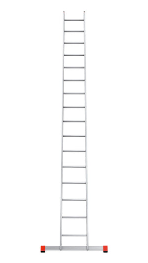 Aluminium Anlegeleiter mit rutschfesten Sprossen und klappbarem Design für einfachen Transport.