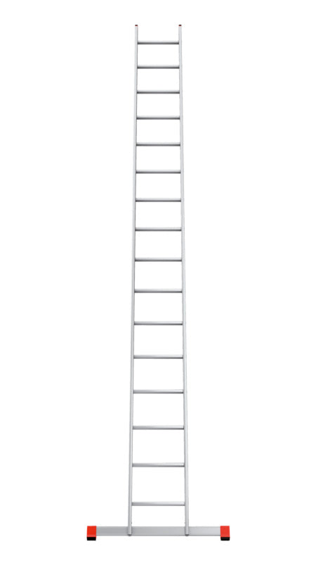 Aluminium Anlegeleiter mit rutschfesten Sprossen und klappbarem Design für einfachen Transport.