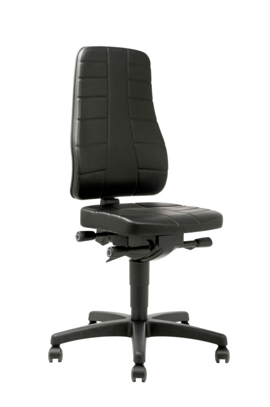 Ergonomischer Werkstatt-Arbeitsstuhl mit Kunstlederbezug, höhenverstellbar und gepolstert.