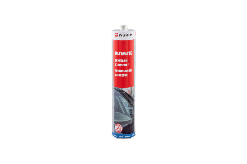 Transparenter Scheibenklebstoff in einer Flasche mit präziser Applikationsspitze.