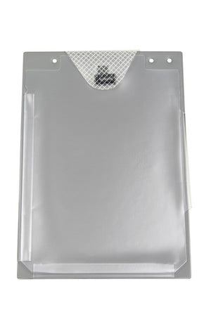 Dokumentenschutztasche mit transparenten Fächern und robustem, wasserabweisendem Material.