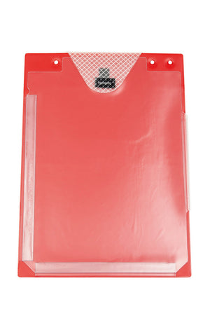 Dokumentenschutztasche mit transparenten Fächern und robustem, wasserabweisendem Material.