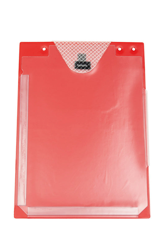 Dokumentenschutztasche mit transparenten Fächern und robustem, wasserabweisendem Material.