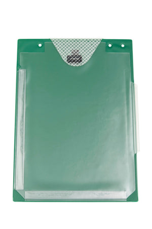 Robuste Dokumentenschutztasche mit transparenten Fächern und wasserabweisendem Material für A4-Dokumente.