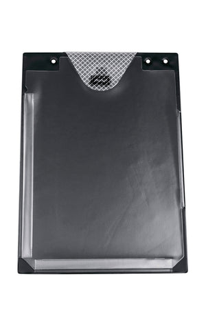 Robuste Dokumentenschutztasche mit transparenten Fächern und praktischem Verschluss für A4-Unterlagen.