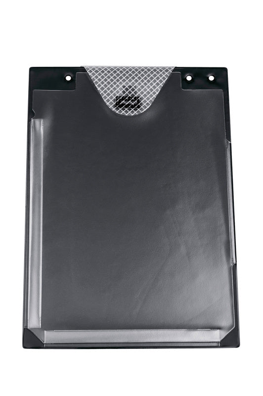 Robuste Dokumentenschutztasche mit transparenten Fächern und praktischem Verschluss für A4-Unterlagen.