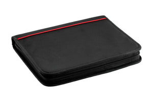 Dokumentenschutztasche in schwarz mit durchsichtiger Front, Reißverschluss und kompaktem Design.