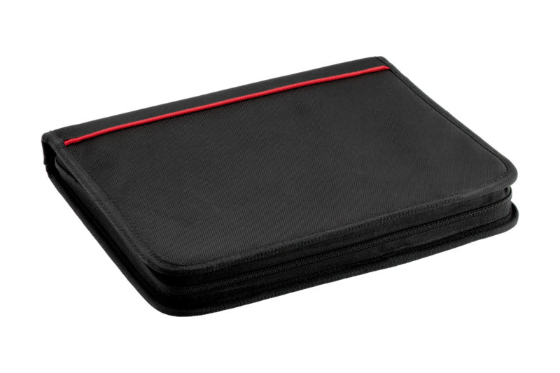 Dokumentenschutztasche in schwarz mit durchsichtiger Front, Reißverschluss und kompaktem Design.