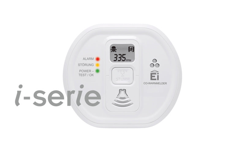Weißer CO-Melder MELD-CO-EI208IDW-KST mit kompakter Bauweise und LED-Anzeige, 12x4x12 cm.