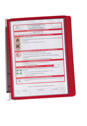 Wandmontierter Dokumentenhalter mit fünf Fächern für eine übersichtliche Präsentation von Unterlagen.