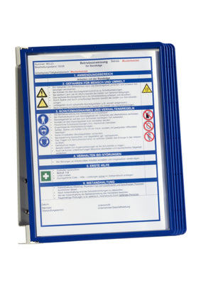 Wandmontierter Dokumentenhalter mit fünf transparenten Fächern zur übersichtlichen Ablage.