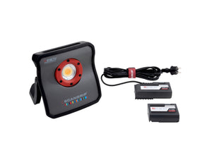 Kompakte Akku-LED-Arbeitsleuchte mit verstellbaren Helligkeitsstufen und Magnetbefestigung.