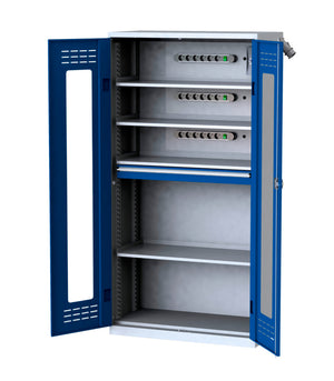 Flügeltürenschrank-FLGTRSHRNK-SICHTF-AKKU-AS22-RAL5010 Verpackungsinhalt 1 Einheit
