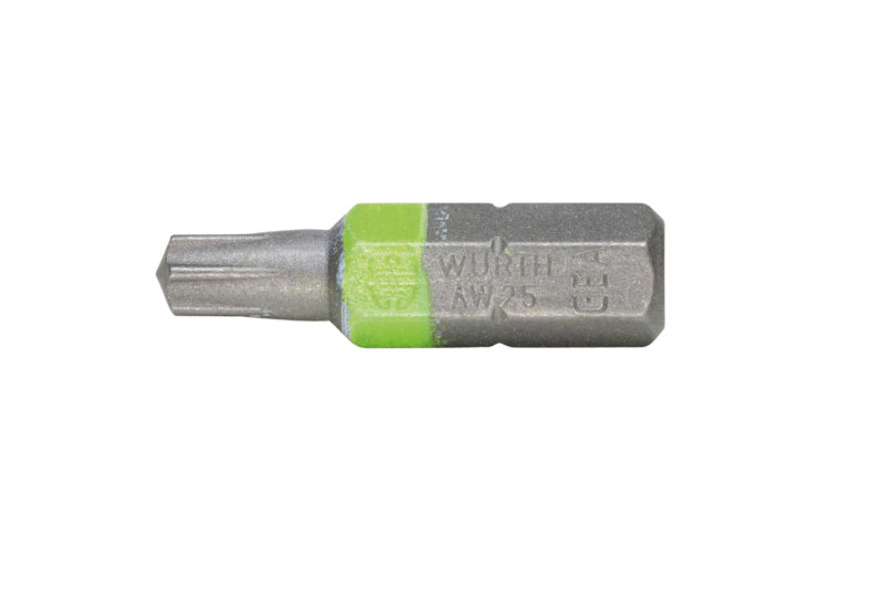 Green BIT-AW25 screwdriver bit, 1/4 inch, 25 mm length, pack of 10 units.