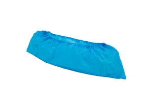Blauer Überziehschuh mit rutschfester Sohle und elastischem Rand, 100 Stück pro Packung.