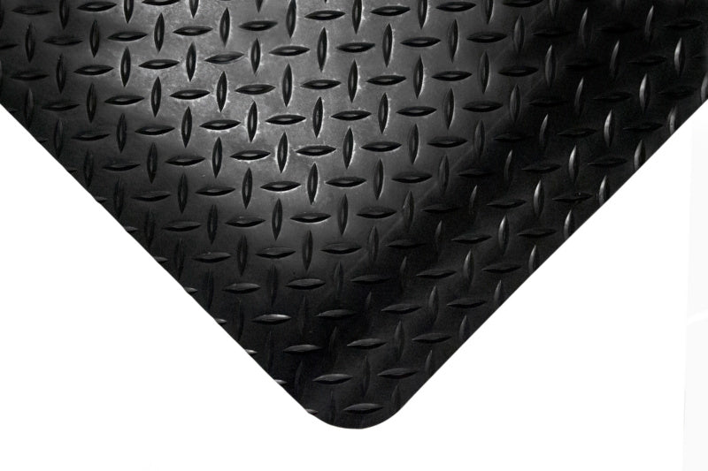 Schwarze PVC-Bodenmatte mit rutschfester Oberfläche und 5 mm Dicke für Werkstätten.