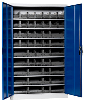Flügeltürenschrank Lagerbox-FLGTRSHRNK-VOLLBL-SLB-FB523-BOX-RAL5010 Verpackungsinhalt 1 Einheit