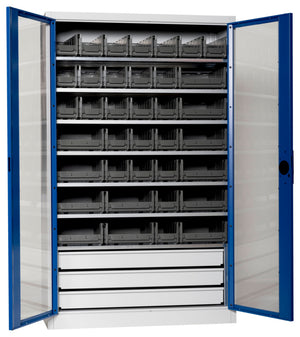 Flügeltürenschrank Lagerbox-FLGTRSHRNK-SICHTF-SLB-FB521S-BOX-RAL5010 Verpackungsinhalt 1 Einheit