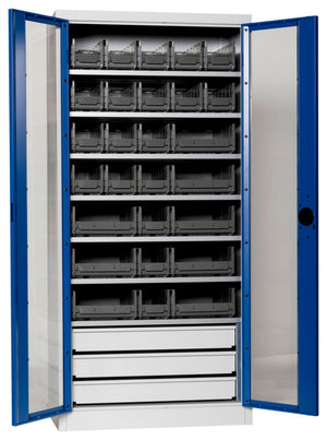 Flügeltürenschrank Lagerbox-FLGTRSHRNK-SICHTF-SLB-FB520S-BOX-RAL5010 Verpackungsinhalt 1 Einheit