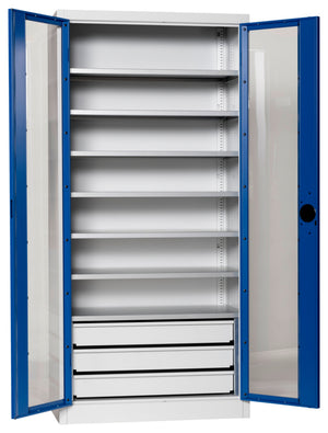 Flügeltürenschrank Lagerbox-FLGTRSHRNK-SICHTF-SLB-FB520S-RAL5010 Verpackungsinhalt 1 Einheit