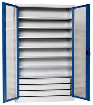 Flügeltürenschrank Lagerbox-FLGTRSHRNK-SICHTF-SLB-FB521S-RAL5010 Verpackungsinhalt 1 Einheit