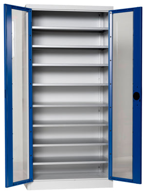 Flügeltürenschrank Lagerbox-FLGTRSHRNK-SICHTF-SLB-FB520-RAL5010 Verpackungsinhalt 1 Einheit