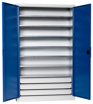 Flügeltürenschrank Lagerbox-FLGTRSHRNK-VOLLBL-SLB-FB523S-RAL5010 Verpackungsinhalt 1 Einheit