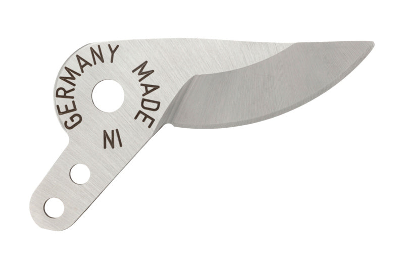 Ersatzmesser für Gartenschere mit scharfem, gebogenem Schneideblatt aus Metall.