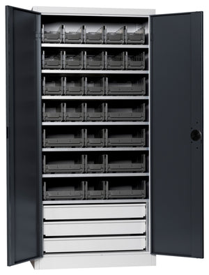 Flügeltürenschrank Lagerbox-FLGTRSHRNK-VOLLBL-SLB-FB522S-BOX-RAL7016 Verpackungsinhalt 1 Einheit