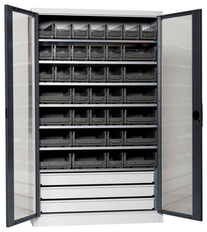 Flügeltürenschrank Lagerbox-FLGTRSHRNK-SICHTF-SLB-FB521S-BOX-RAL7016 Verpackungsinhalt 1 Einheit