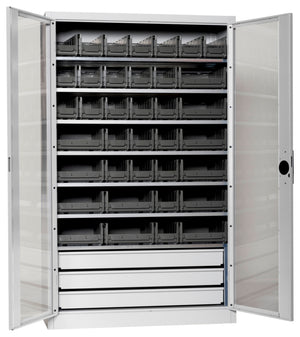 Flügeltürenschrank Lagerbox-FLGTRSHRNK-SICHTF-SLB-FB521S-BOX-RAL7035 Verpackungsinhalt 1 Einheit