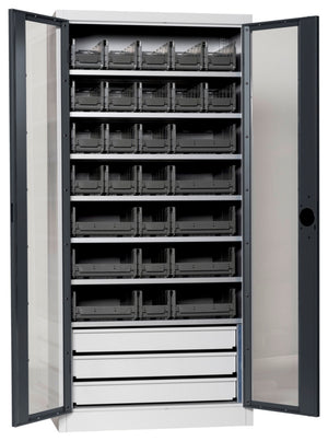 Flügeltürenschrank Lagerbox-FLGTRSHRNK-SICHTF-SLB-FB520S-BOX-RAL7016 Verpackungsinhalt 1 Einheit