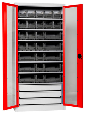 Flügeltürenschrank Lagerbox-FLGTRSHRNK-SICHTF-SLB-FB520S-BOX-RAL3020 Verpackungsinhalt 1 Einheit