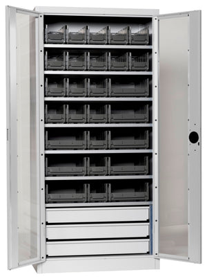 Flügeltürenschrank Lagerbox-FLGTRSHRNK-SICHTF-SLB-FB520S-BOX-RAL7035 Verpackungsinhalt 1 Einheit