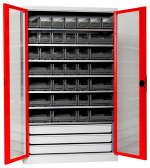 Flügeltürenschrank Lagerbox-FLGTRSHRNK-SICHTF-SLB-FB521S-BOX-RAL3020 Verpackungsinhalt 1 Einheit