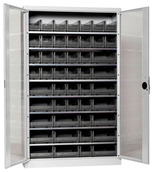 Flügeltürenschrank Lagerbox-FLGTRSHRNK-SICHTF-SLB-FB521-BOX-RAL7035 Verpackungsinhalt 1 Einheit